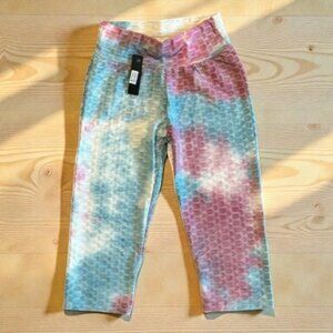 Women's Tie-Dye High Waist Bubble Leg Fitness Capris, Seamless Feel, Size S/M